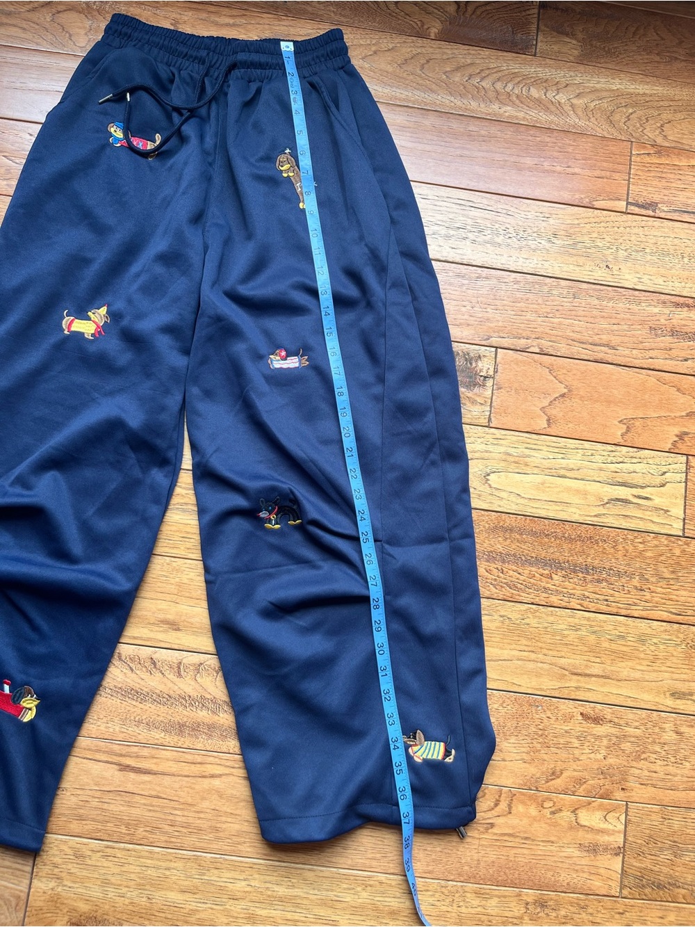 Amalfi Embroidered Puppy Barrel Pants Navy Size Small - Picture 3 of 4